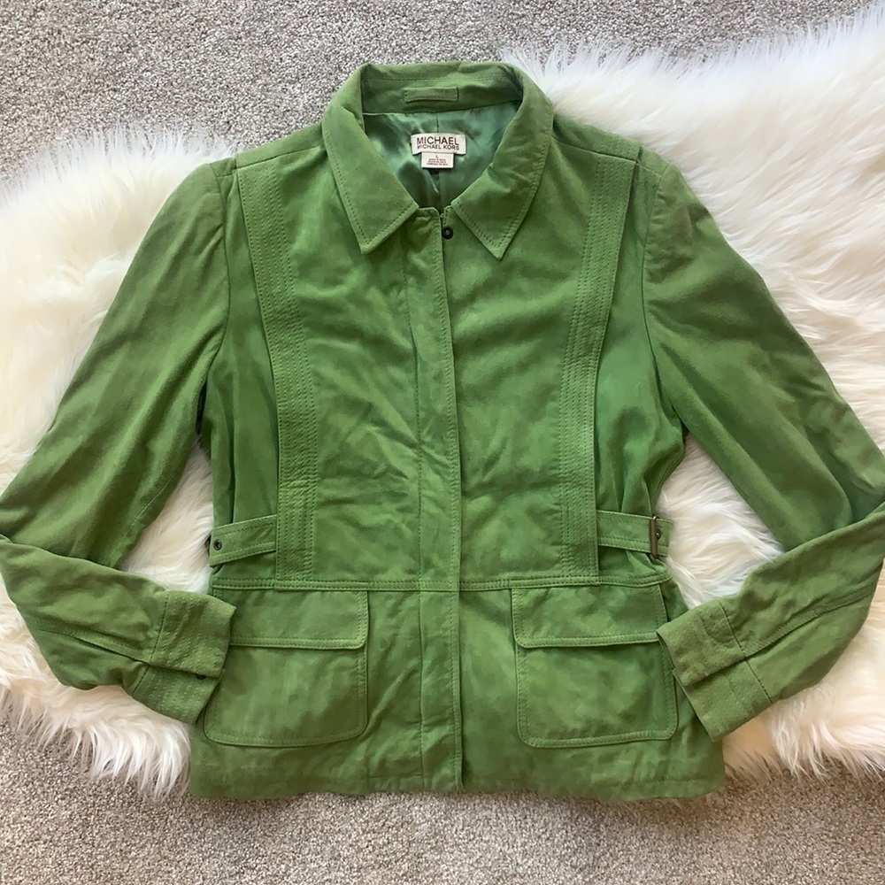 Michael Kors Green Suede zip Jacket Buckle Sides